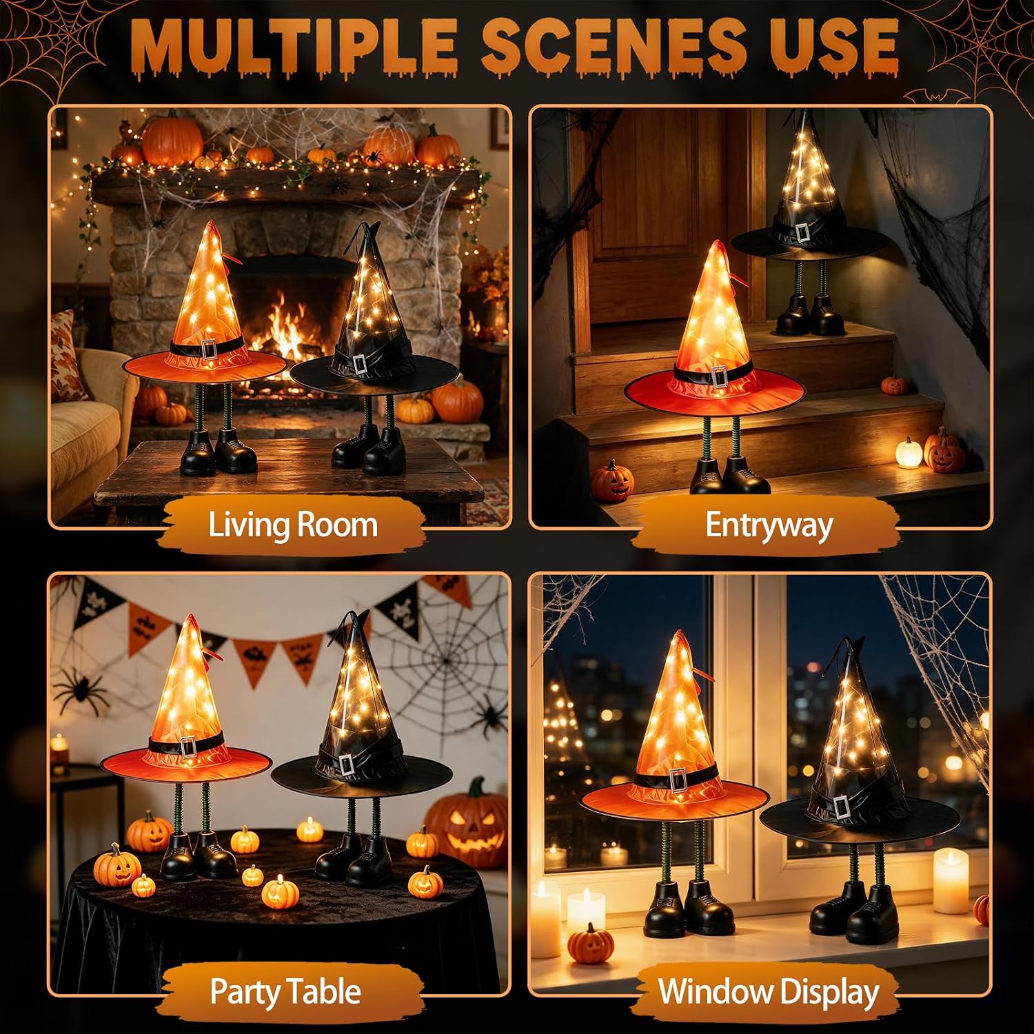 Halloween Witch Hat Figurines Set of 2 Spooky Hat Decorations for Home Tabletop Shelf Living Room Office Party Supplies image 4