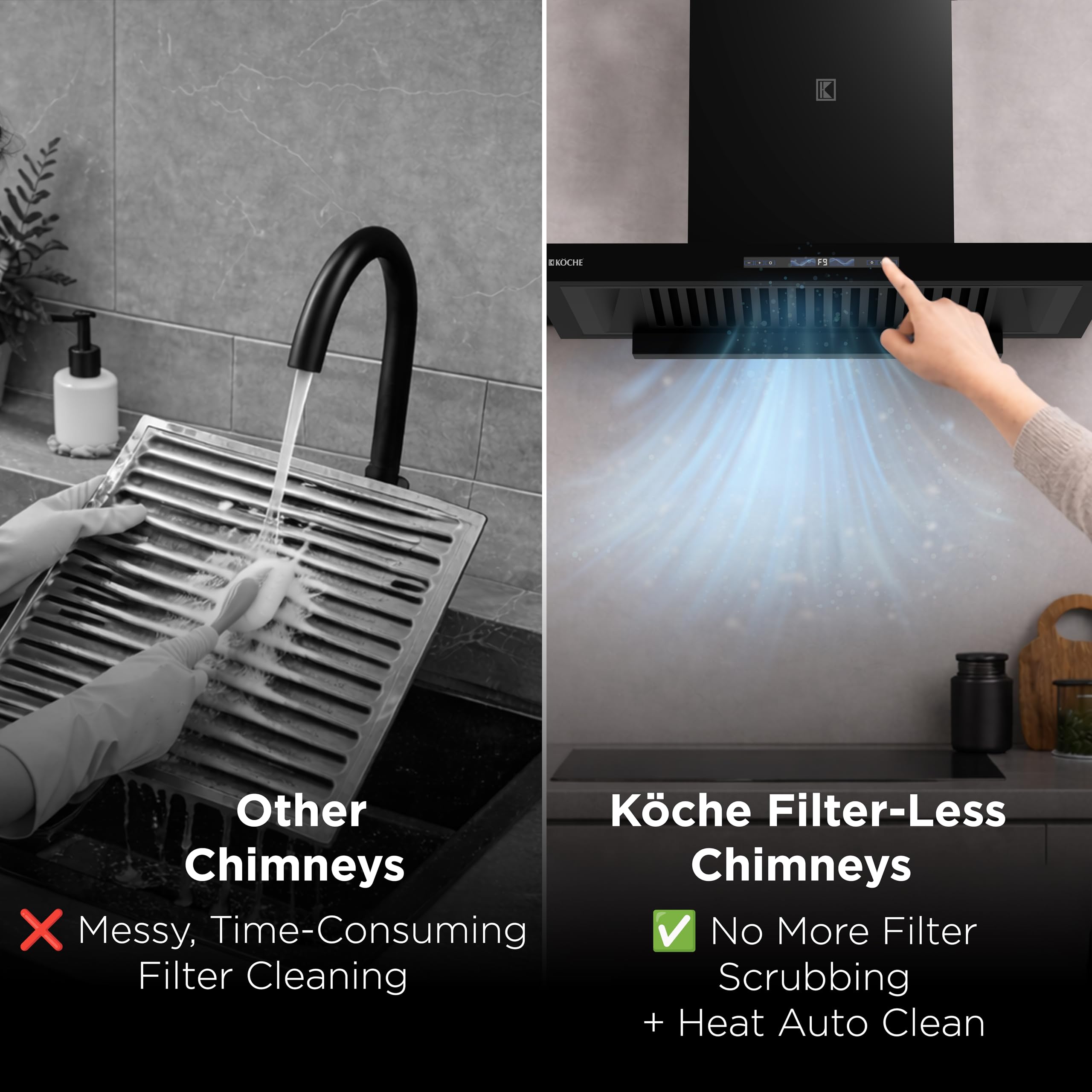 KOCHE STARK Kitchen Chimney - Filterless & Smart -8