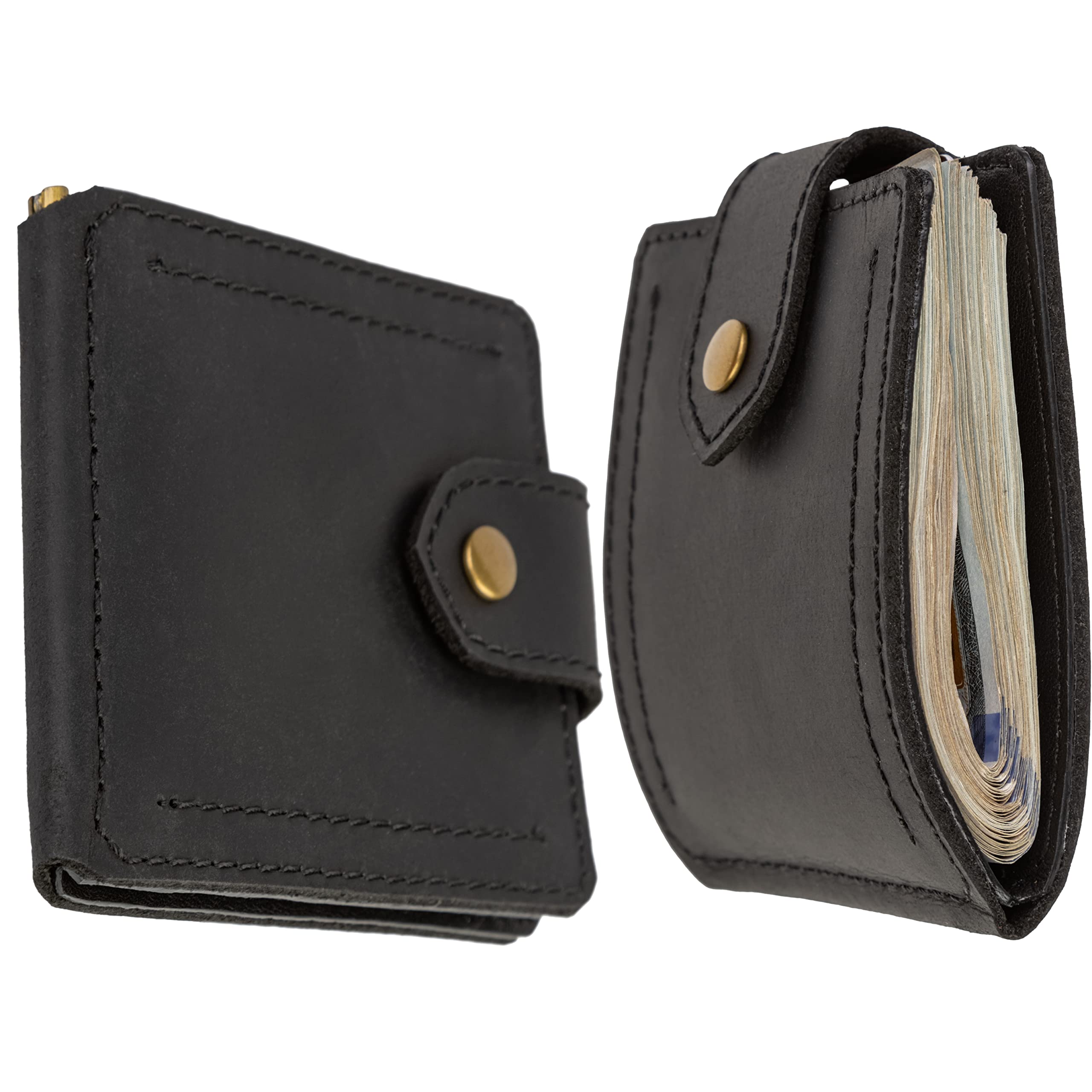 GE MARK Mens Leather Wallet with Money Clip - ID Window or Coin Pocket - Slim Bifold RFID Blocking - Genuine Thin Minimalist - Gift Idea (Black)