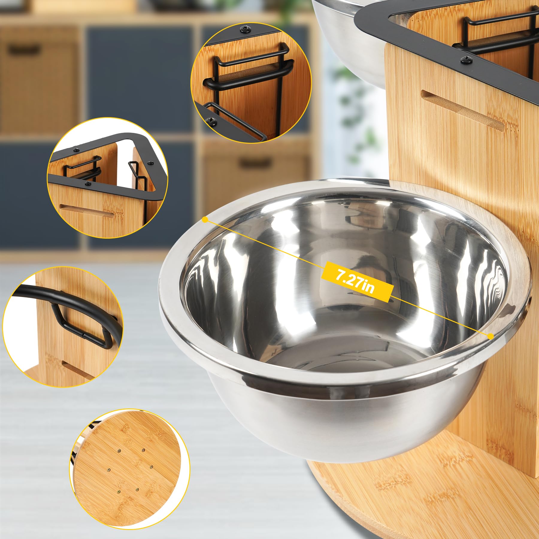 Comedero para perros elevado para perros, 3 cuencos de altura ajustable con 3 cuencos de acero inoxidable de 1400 ml y madera de tres lados elevados para perros, comedero para perros