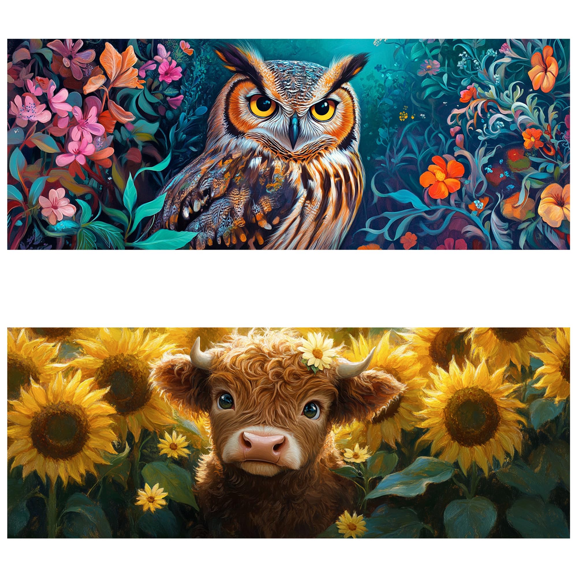 Yomiie 2 Pack Large Diamond Art Kits for Adults, Owl &amp; Cow Diamond Painting Art Animals DIY Full Round Drill Kits, Embroidery Rhinestone Diamond Crystal Craft Canvas Home Wall Decor 31.5x11.81 inch
