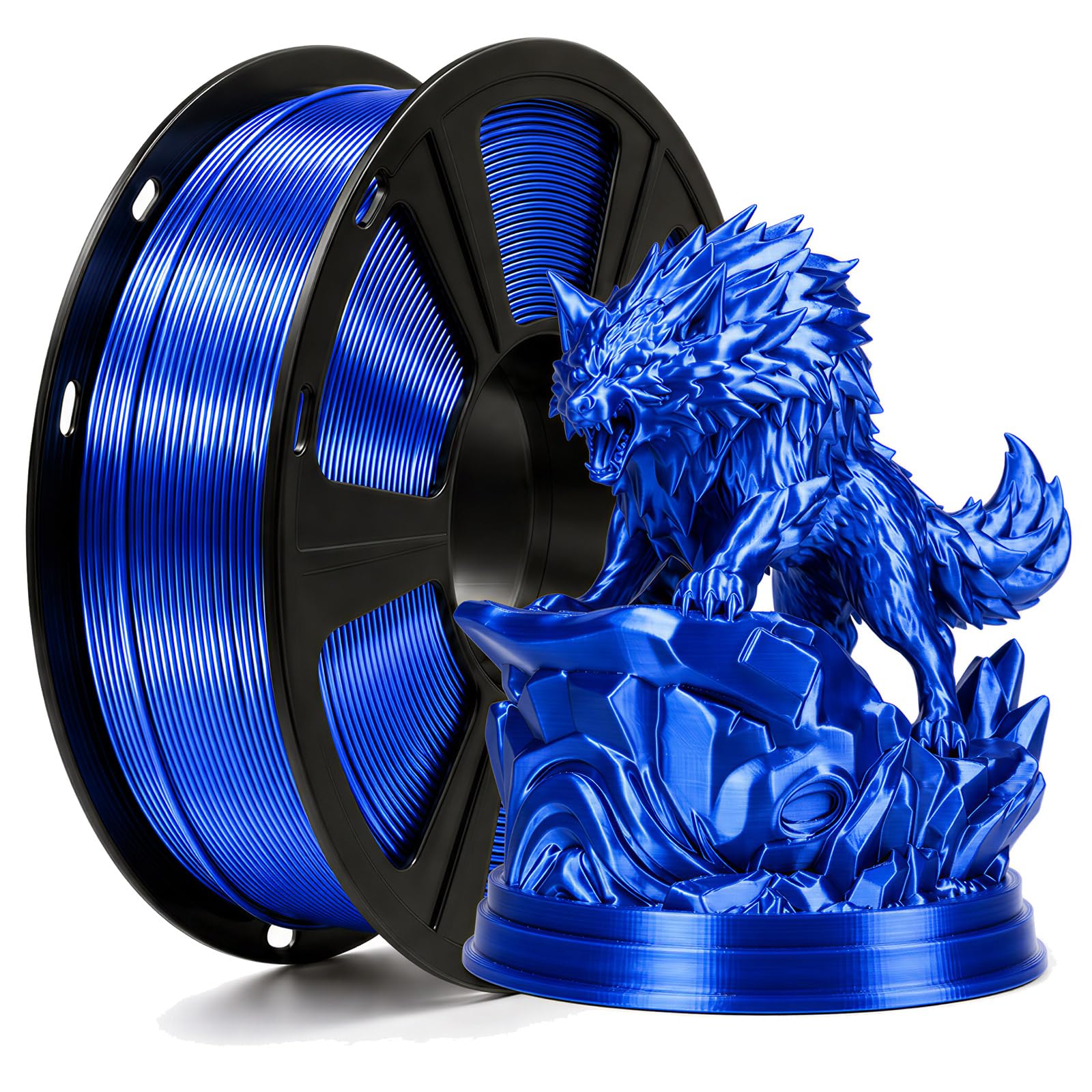 Silk PLA Filament 1.75mm Royal Blue 1KG, Shiny High Gloss Finish, Perfectly Wound, Accuracy +/-0.02mm 3D Printer Filament Vacuum Packaging