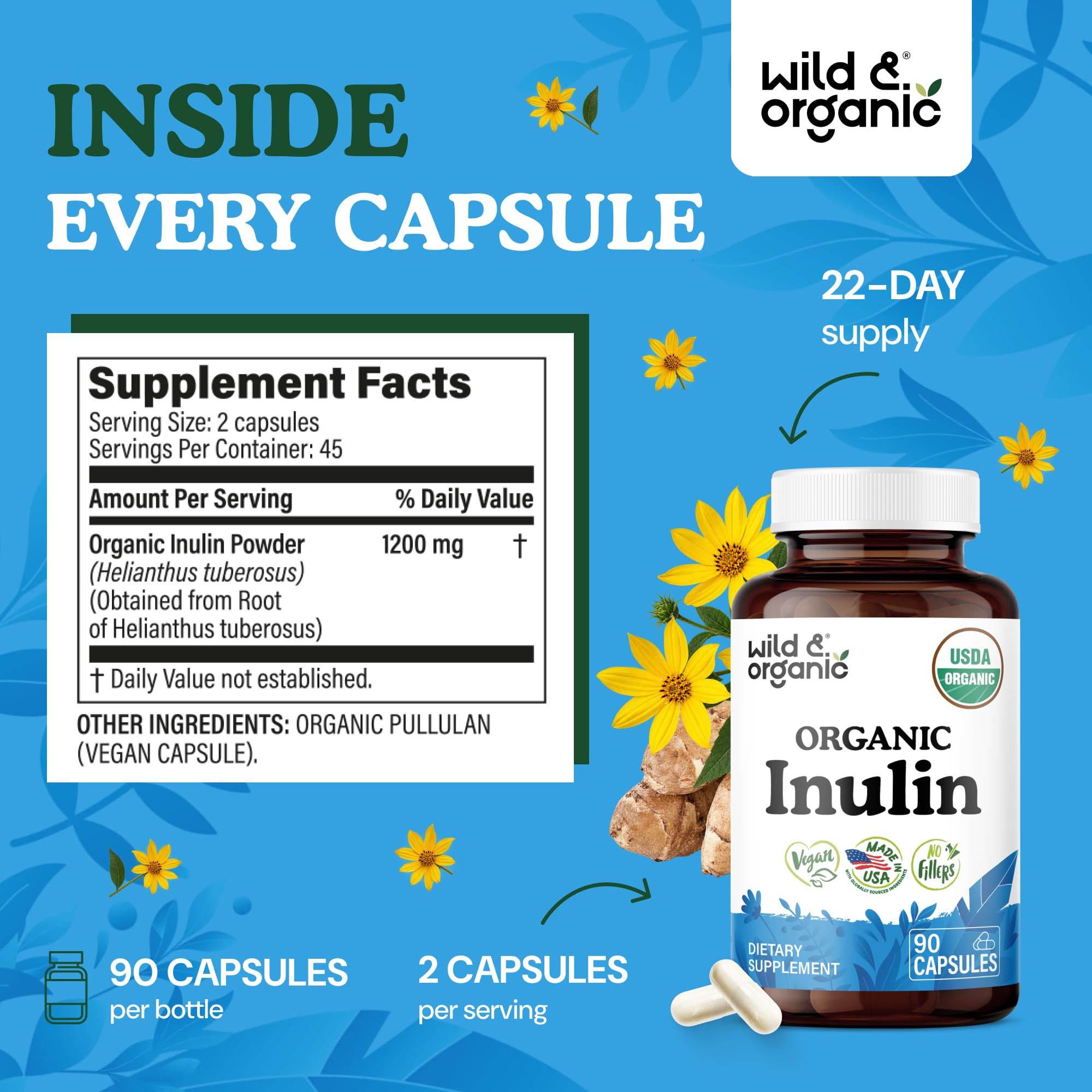 USDA Organic Inulin Capsules - Digestive Support - 90 Count — Amazon image 3