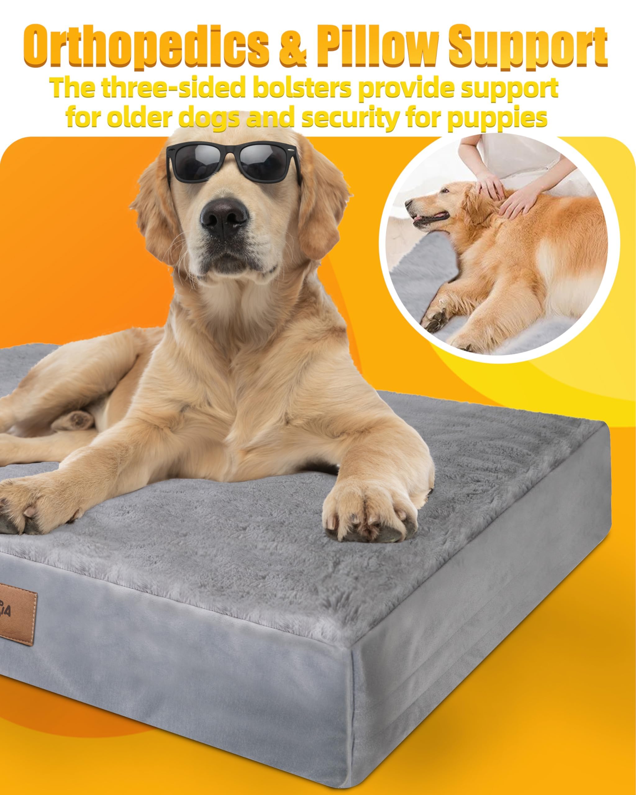 Sytopia 42 Inch Orthopedic Dog Bed for Large Dogs, Chew Proof Extra Large Pet Bed, Washable Waterproof Removable Cover, Anti-Slip Bottom, Durable Crate Mattress for Indoor Outdoor, XL - image 3