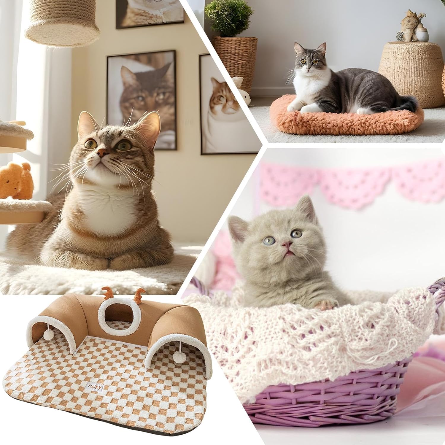 Cat Tunnel Bed, Play Tunnel Warm House Tent Enrichment Corner Toy for Pets Indoor Outdoor Activities, Dogs, Cats, Fun Games, Home