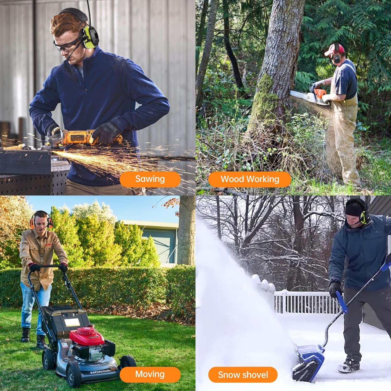 EARMOR FM Radio Headphones with Digital Display & MIC, Rechargeable Wireless Bluetooth Ear Protection Earmuffs, NRR 28dB Noise Cancelling Headphones for Mowing, Workshops, Snowblowing