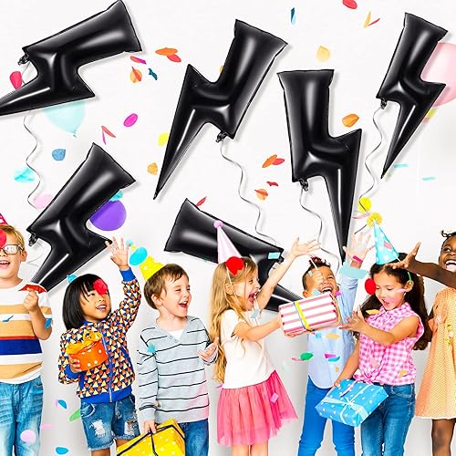 Miniatura 4 de 6 globos de 45 pulgadas de color negro con forma de rayo de color negro, grandes globos de aluminio para fiestas, suministros de fiesta de