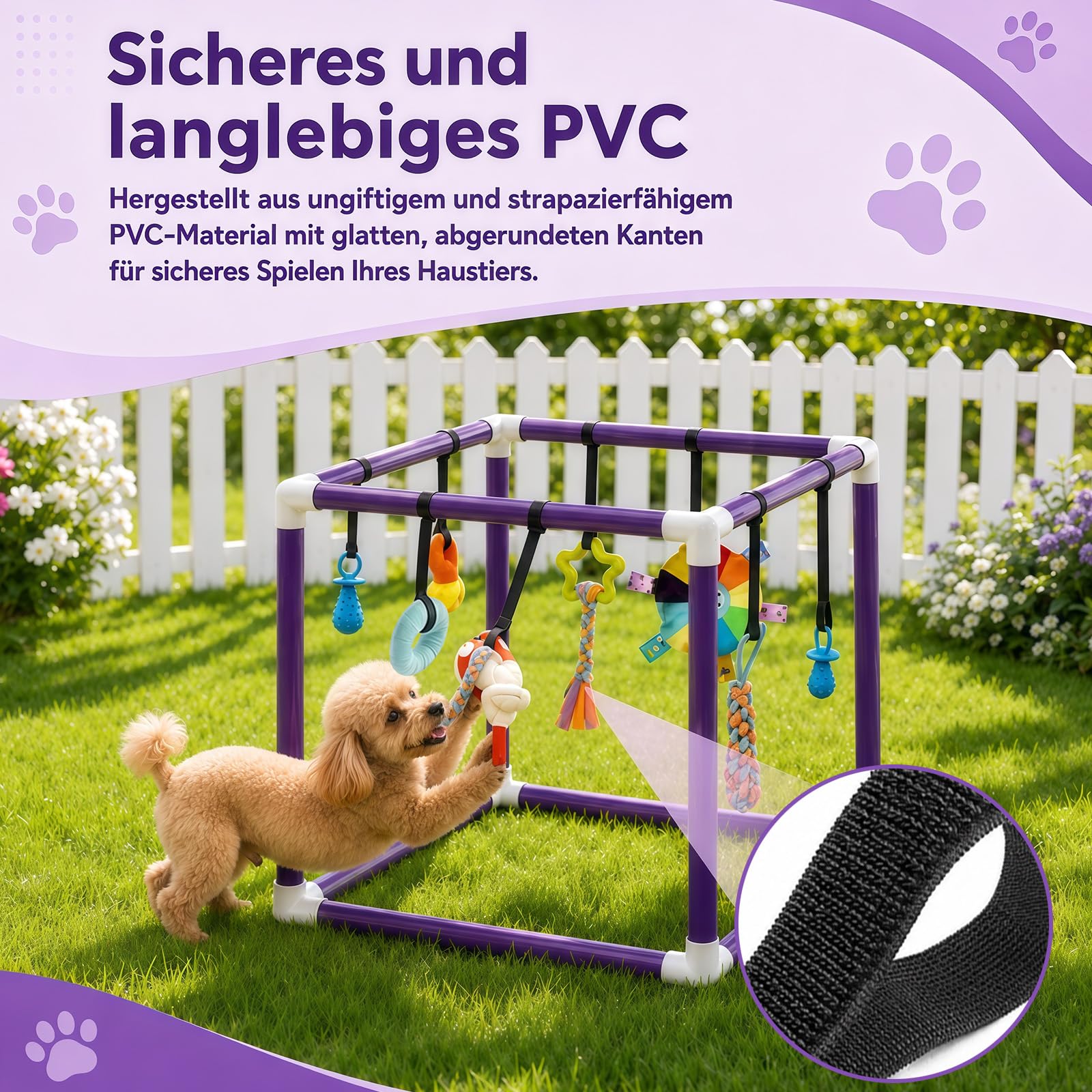 Juguete para cachorros con 8 juguetes colgantes, centro de actividad para cachorros, estimulación sensorial, juguete de mordedor, marco de PVC ajustable, juguete para perros pequeños, 1-5 kg