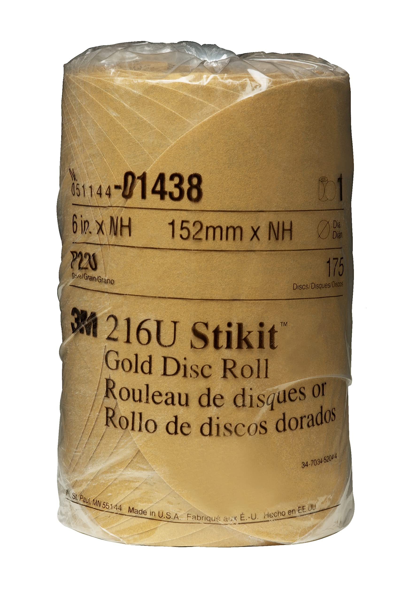3M 01438 Stikit Gold 6" P220A Grit Disc Roll