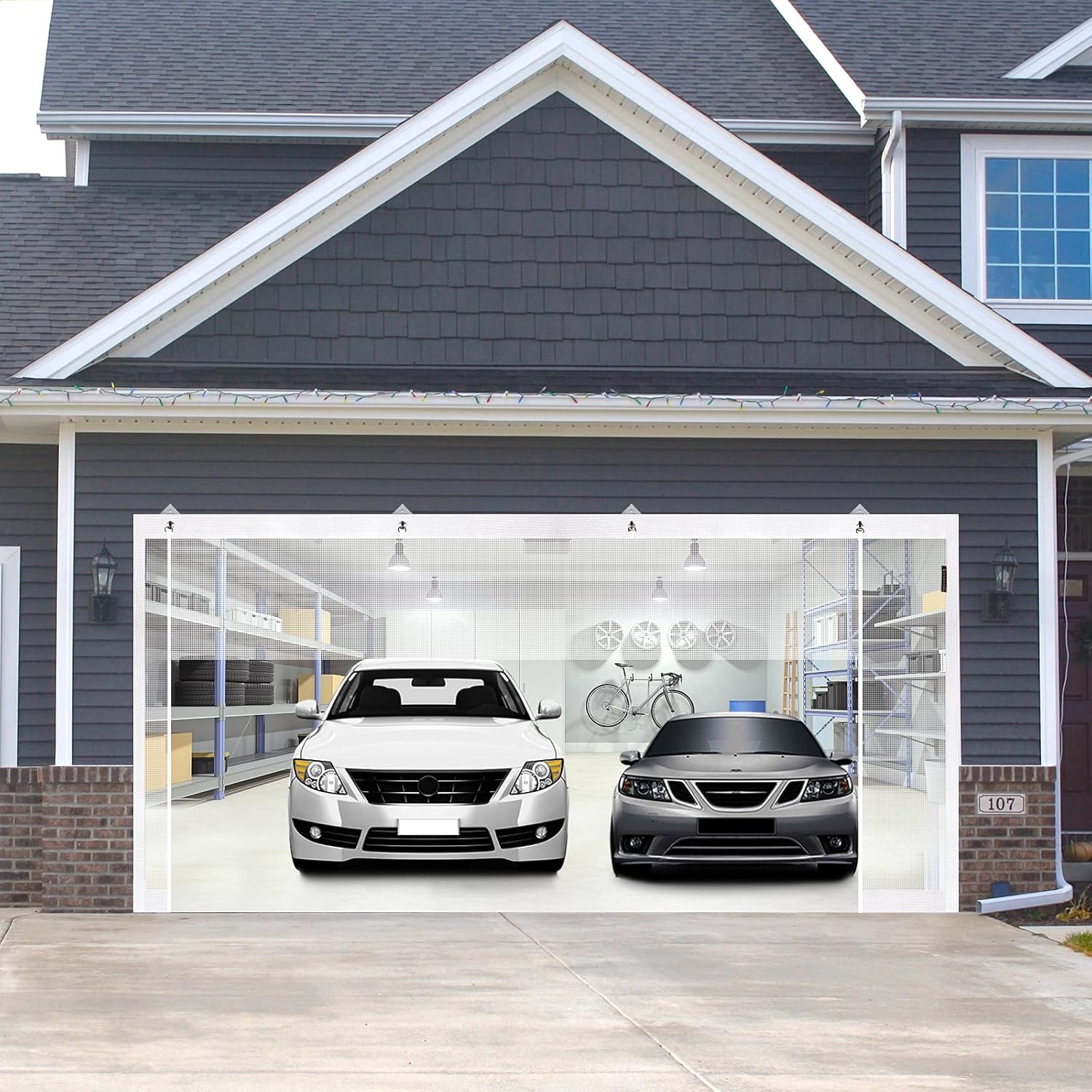Nеw Prоduсt Yotache Magnetic Garage Screen Doors Curtain for 2car Garage 16x7 Ft, Double Garage Doors Net Mesh with Magnets for Two Car, White
