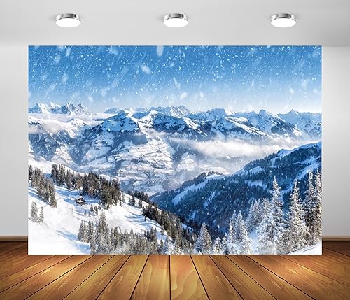Miniatura 2 de BELECO Telón de fondo de escena de nieve de invierno de 8 x 6 pies, montañas, abetos, bosque, invierno, nevadas, fondo de nieve, Navidad, Año Nuevo,