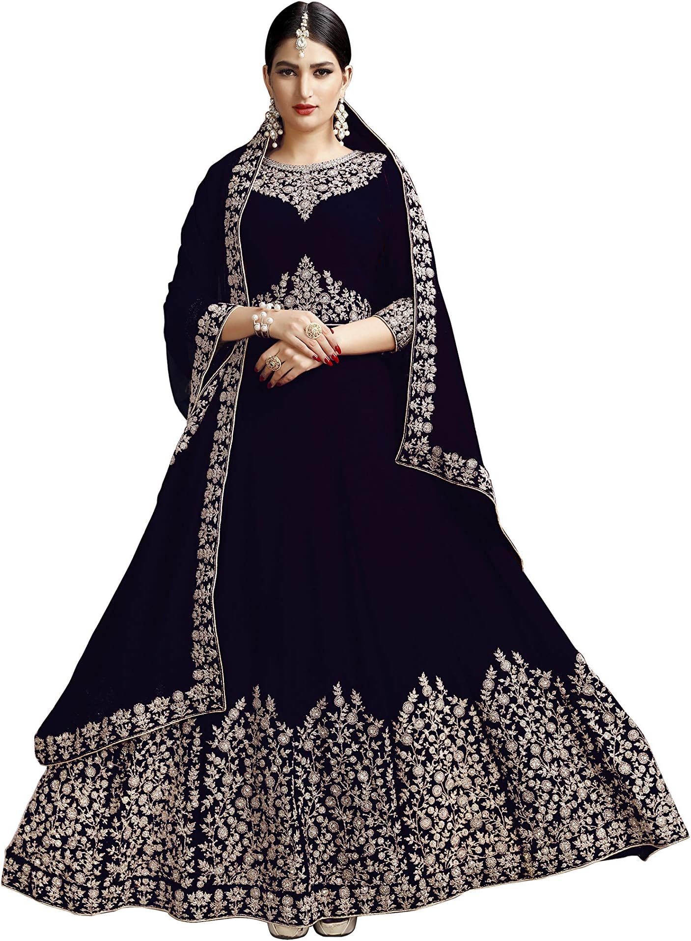 FKART Women's Faux Georgette Anarkali Suits for Women | Salwar Suits for Women (8106-BLUE)