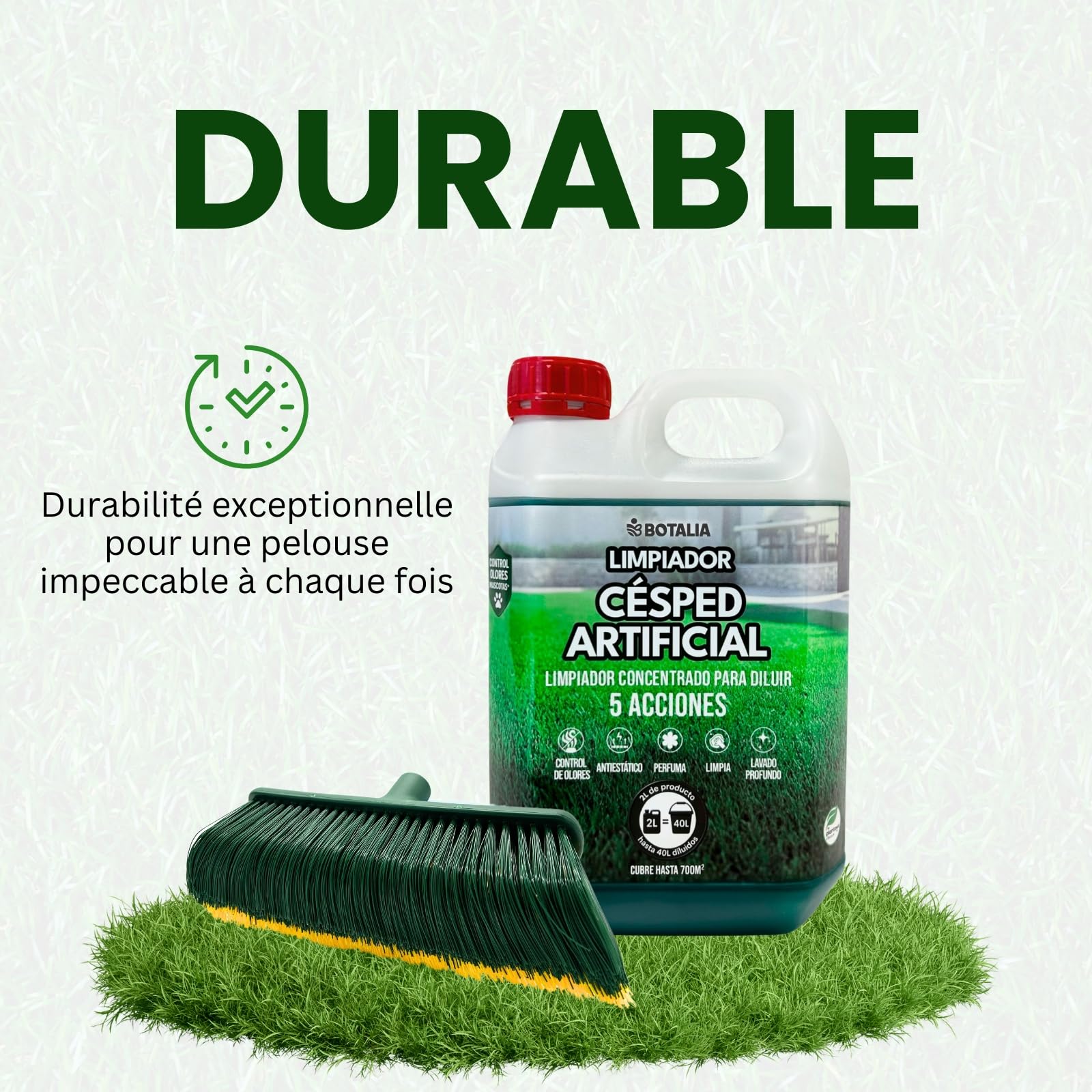 Pack de nettoyage PLANTAWA nettoyant pulverisateur pour gazon artificiel/pelouse synthétique. Nettoyant urine chien et chat 1L et brosse (sans poignée)