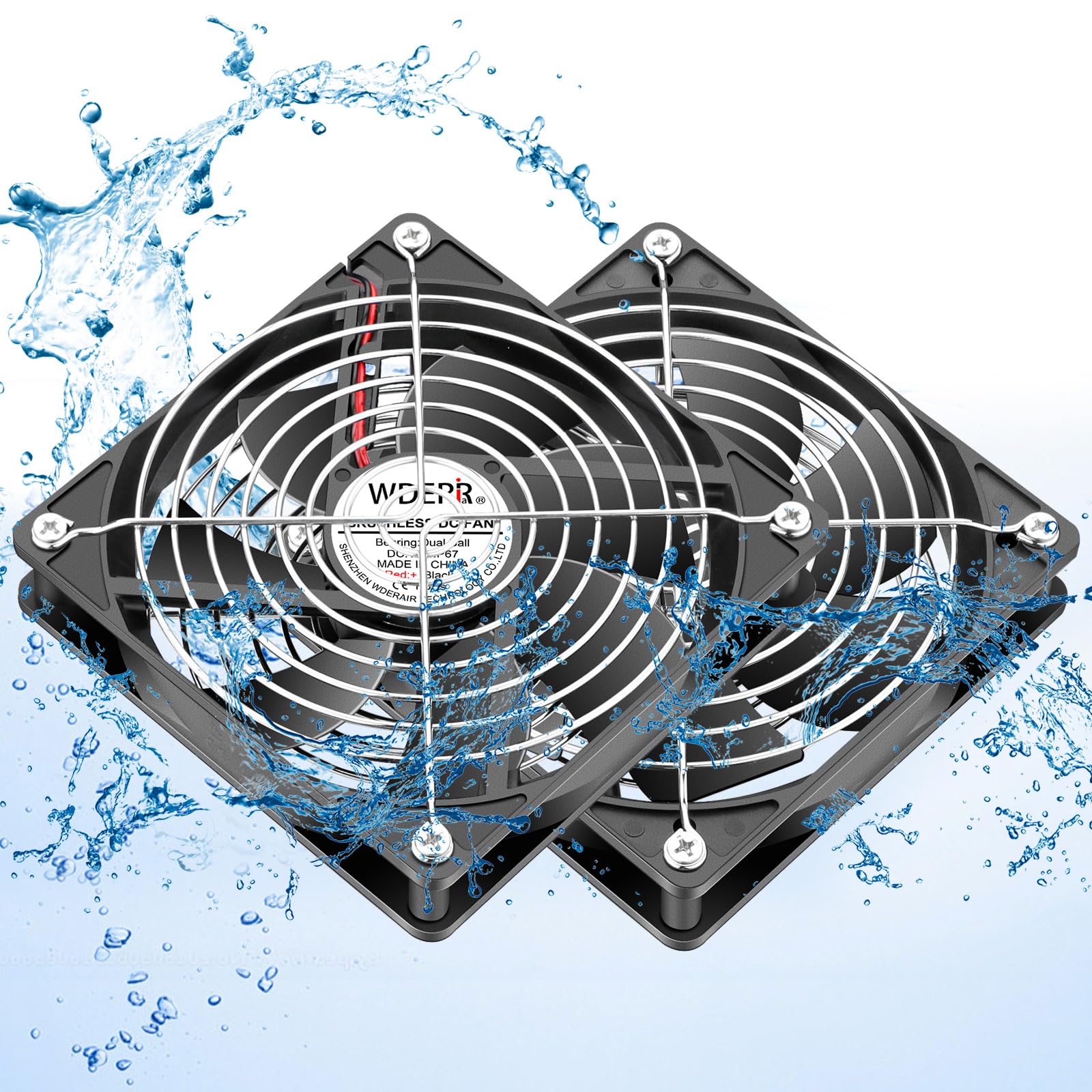 WDERAIR Small 120mm x 25mm 12V DC IP67 Waterproof Brushless Dual Ball Bearing Cooling Fan 2Pin for DIY Replacement Exhaust Cooler Projects 2pcs