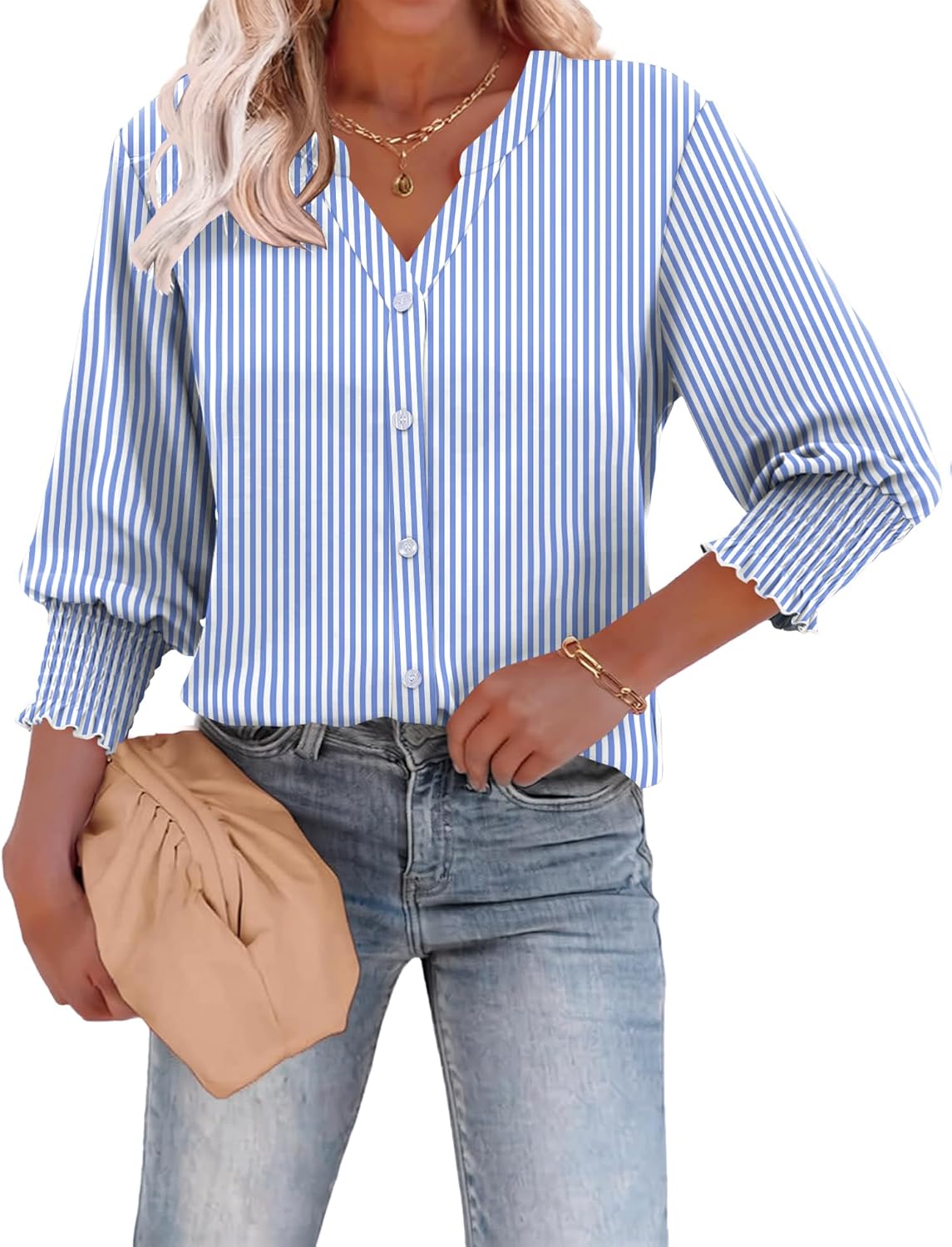 LOMON Button Down Shirts for Women 3/4 Length Sleeve Business Casual Blouses 2026 Summer Tops - Image 2