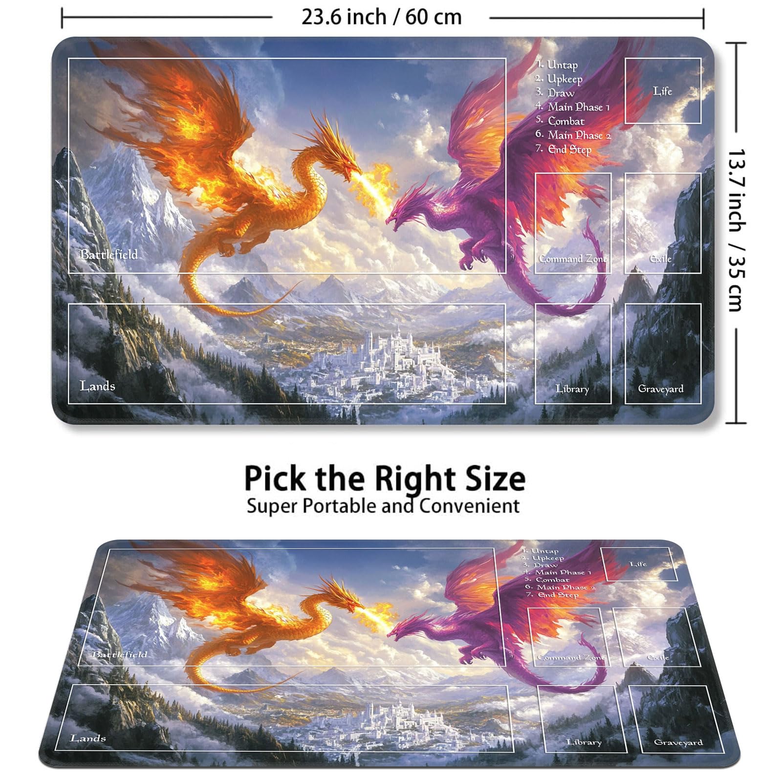 Amazon.com: GYSYZJDH Card Playmat for MTG & TCG, 24x14 inch Non-Slip Magic  Playmat & Zones, Durable Rubber Surface, Ideal for Card Games & Board  Games, Portable with Storage Bag, Two Dragons :