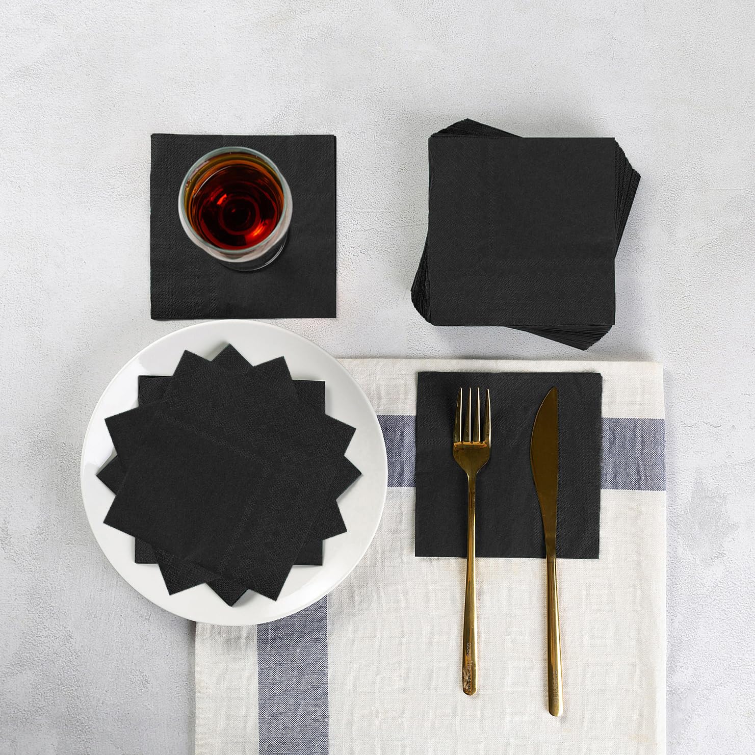 Black Cocktail Napkins - 24 X 24cm - 2ply - Case Of 4000