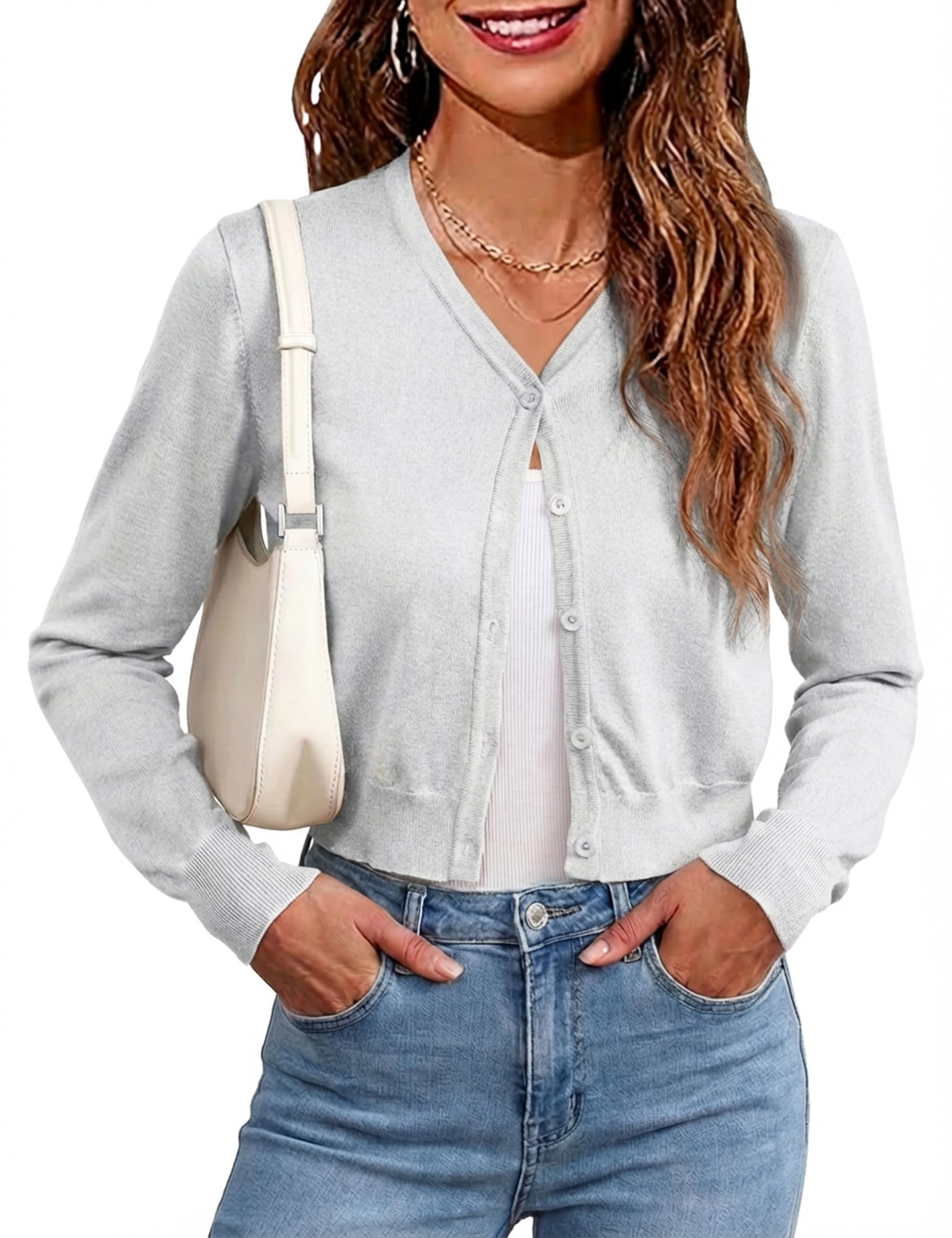 Cropped Cardigan Sweaters for Women Long Sleeve Button Down Knit Bolero Shrugs for Dresses S-XL