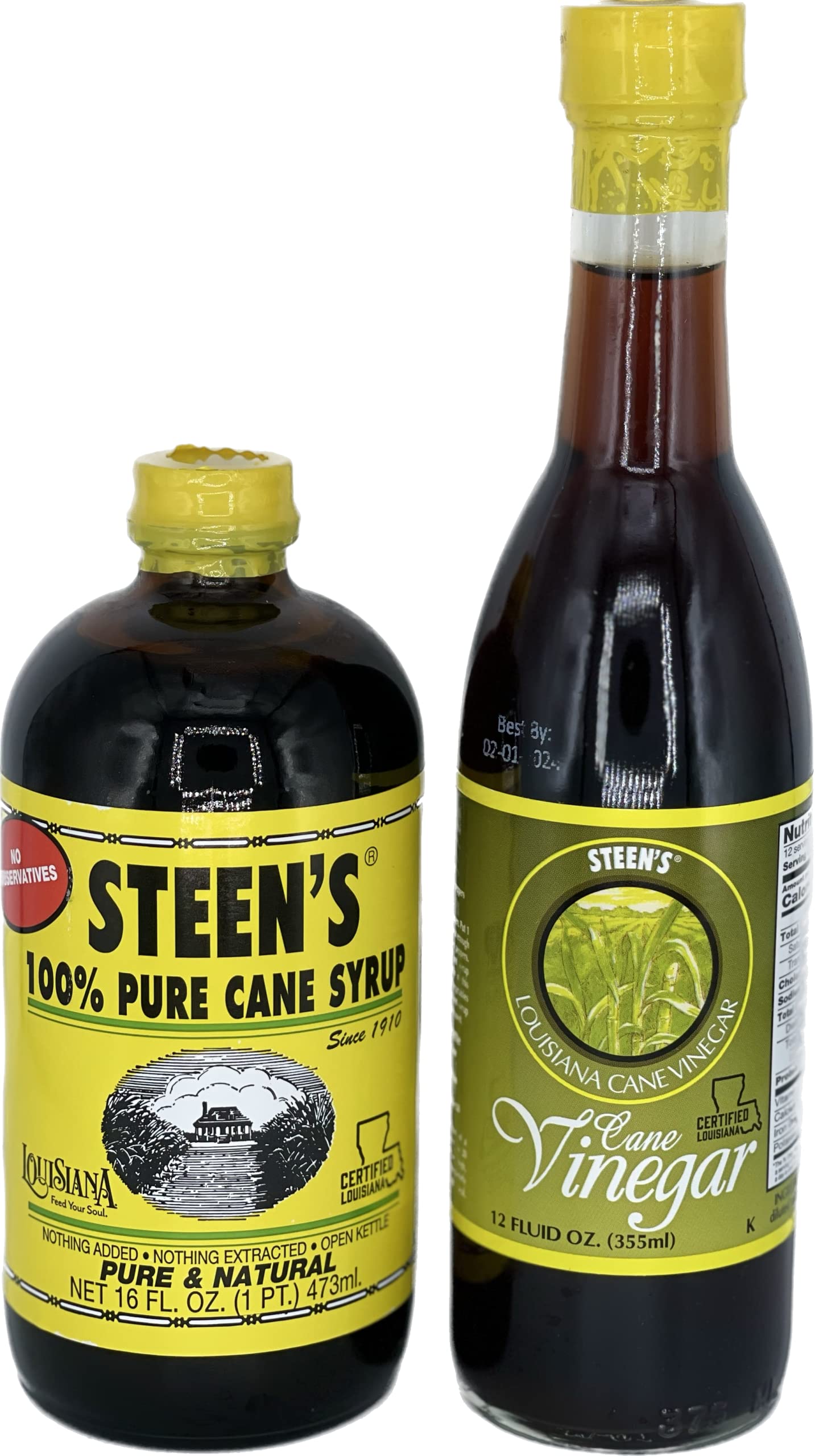 Steen's 100% Pure Cane Syrup, 16fl. oz, Steen's Cane Vinegar 12oz Made in Louisiana Great for Desserts, Beverages and Specialty Cocktails