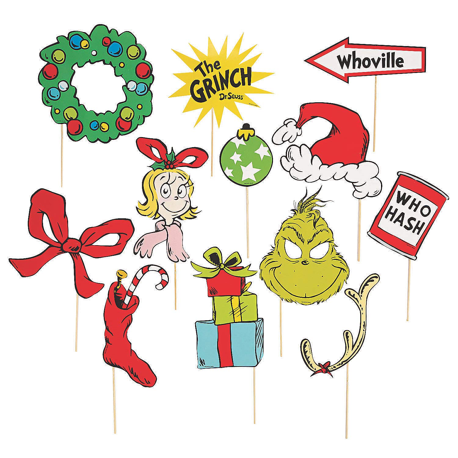 Dr. Seuss The Grinch Photo Stick Props- 12 Pieces