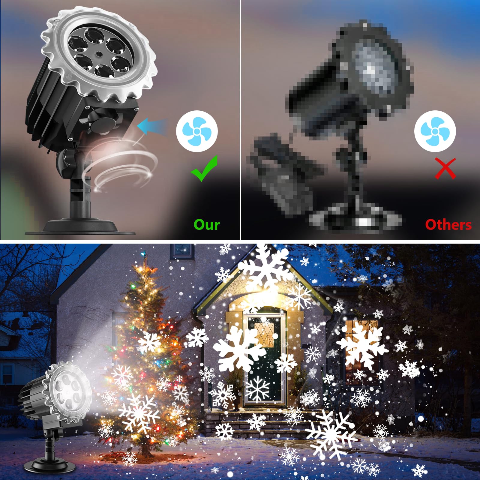 Proyector Luces Navidad, LED Proyector Copos de Nieve Lámpara de Proyección Navidad, Impermeable IP65 Exterior y Interior, Decoración para Fiesta, Festivos, Navidad, Halloween
