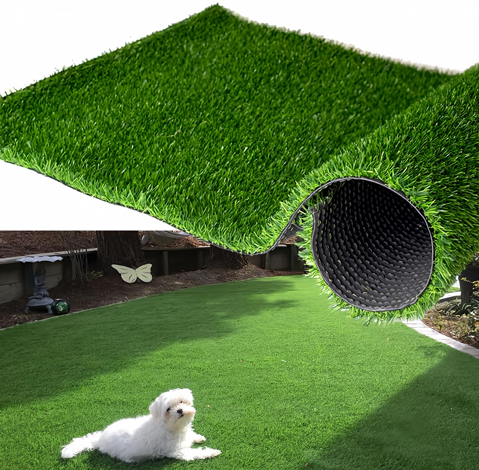 Tappeto da esterno con erba artificiale, 1,8 cm, tappeto sintetico spesso 0,9 x 1,5 m, con fori di scarico, per cani, giardino, prato, paesaggio, balcone