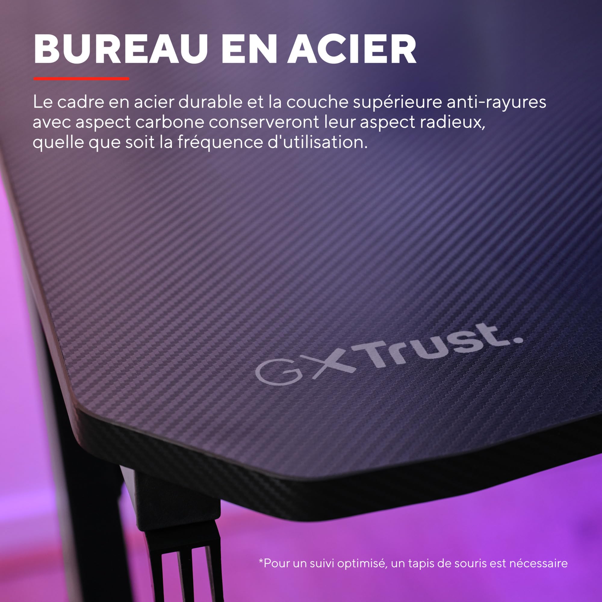 GXTrust Dynamus Bureau 120x60 cm, Table Gamer avec Pieds Métalliques, Noir