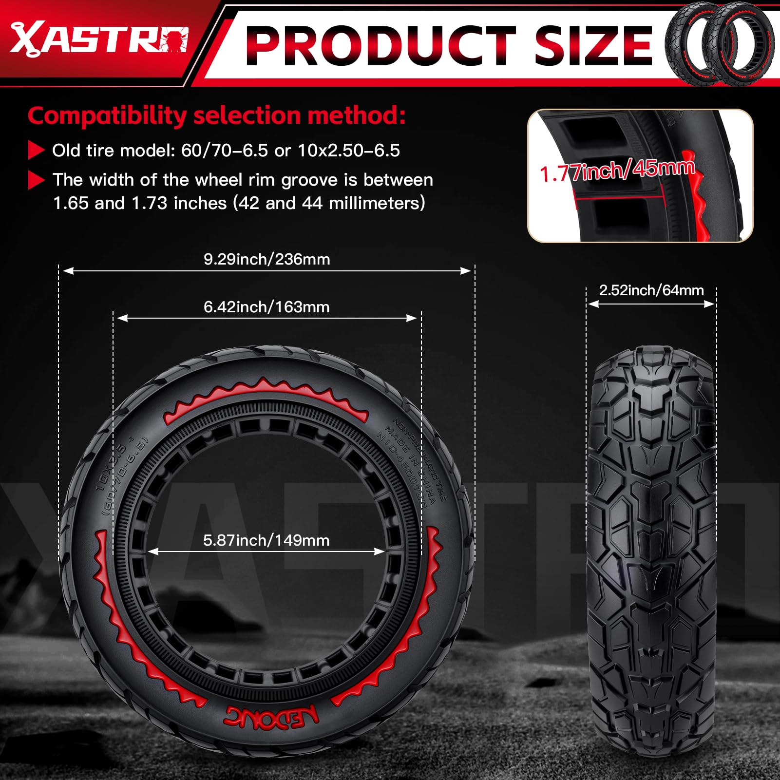 Xastro 2 PCS 10x2,50 E-Scooter Reifen 60/70-6.5 10x2.50 Vollgummi Geländereifen 10x2,5-6,5 Pannensichere Vollgummireifen Reifen Tubeless für G30/G30D/G30E/G30LP/G30D 2 und 5/5 Pro/5 Max (Rot)