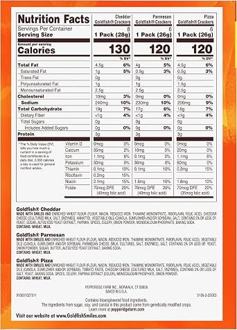 Pepperidge Farm Goldfish Crackers Say Cheeeese Variety with Cheddar, Pizza and Parmesan, 20 Snack Packs