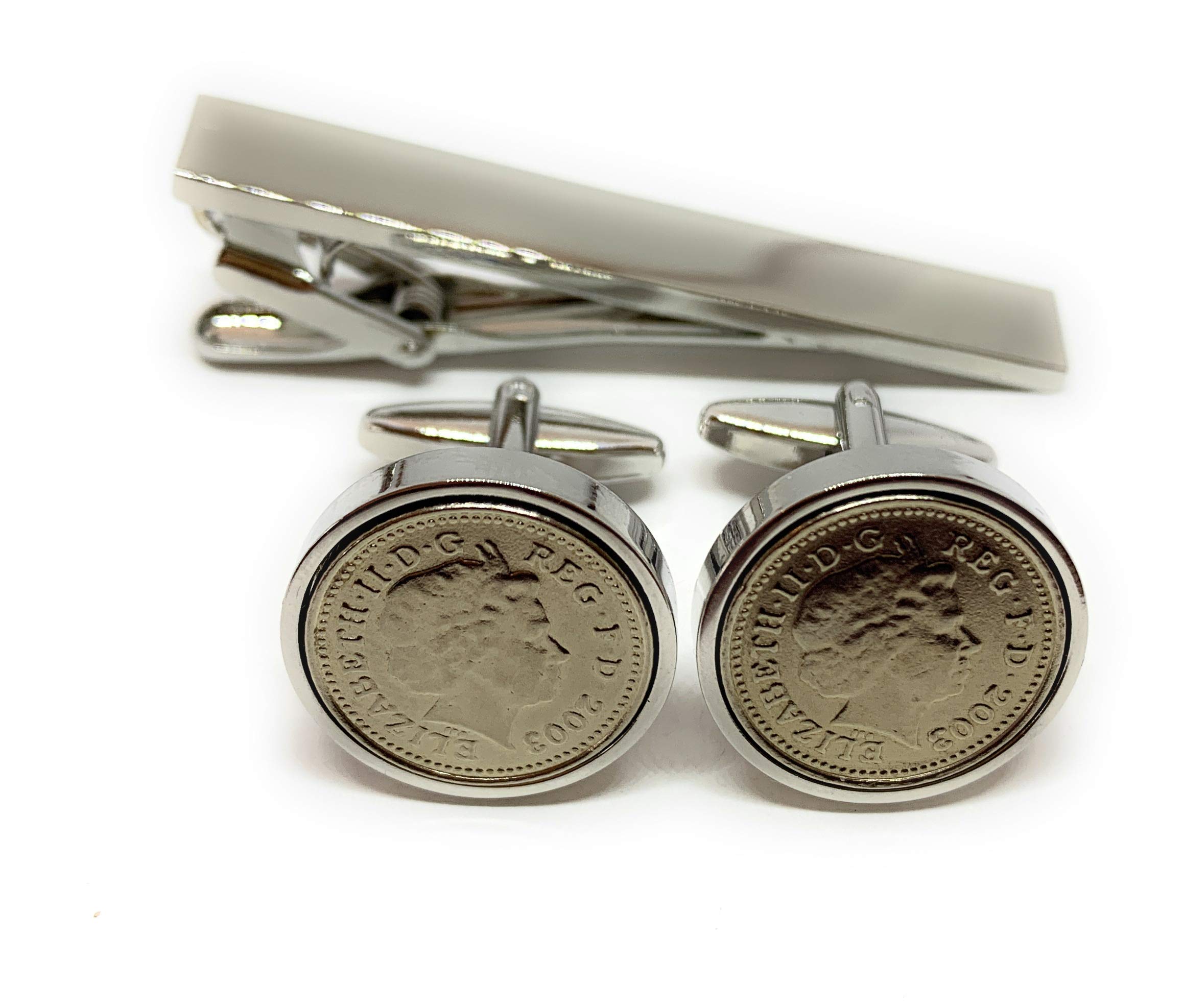 Krawattennadel-Set mit Münz-Manschettenknöpfen zum 18. Hochzeitstag 2003