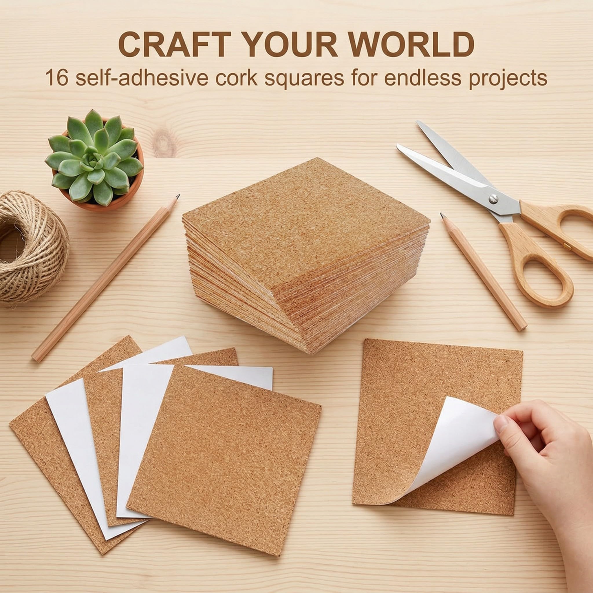 Láminas Corcho Autoadhesivo 100x100x2mm Pack 16 – Placas Cuadradas Corcho Natural Extra Grueso