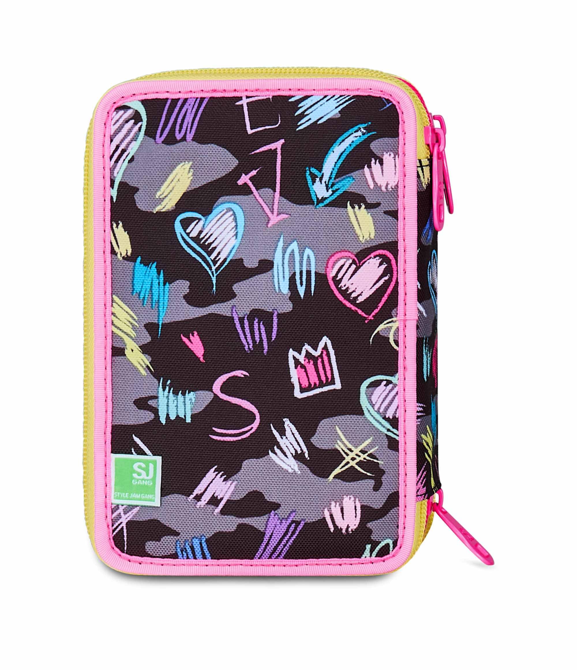 Astuccio Scuola 3 Zip Fucsia Arancio Portapenne Triplo Scomparto Completo
