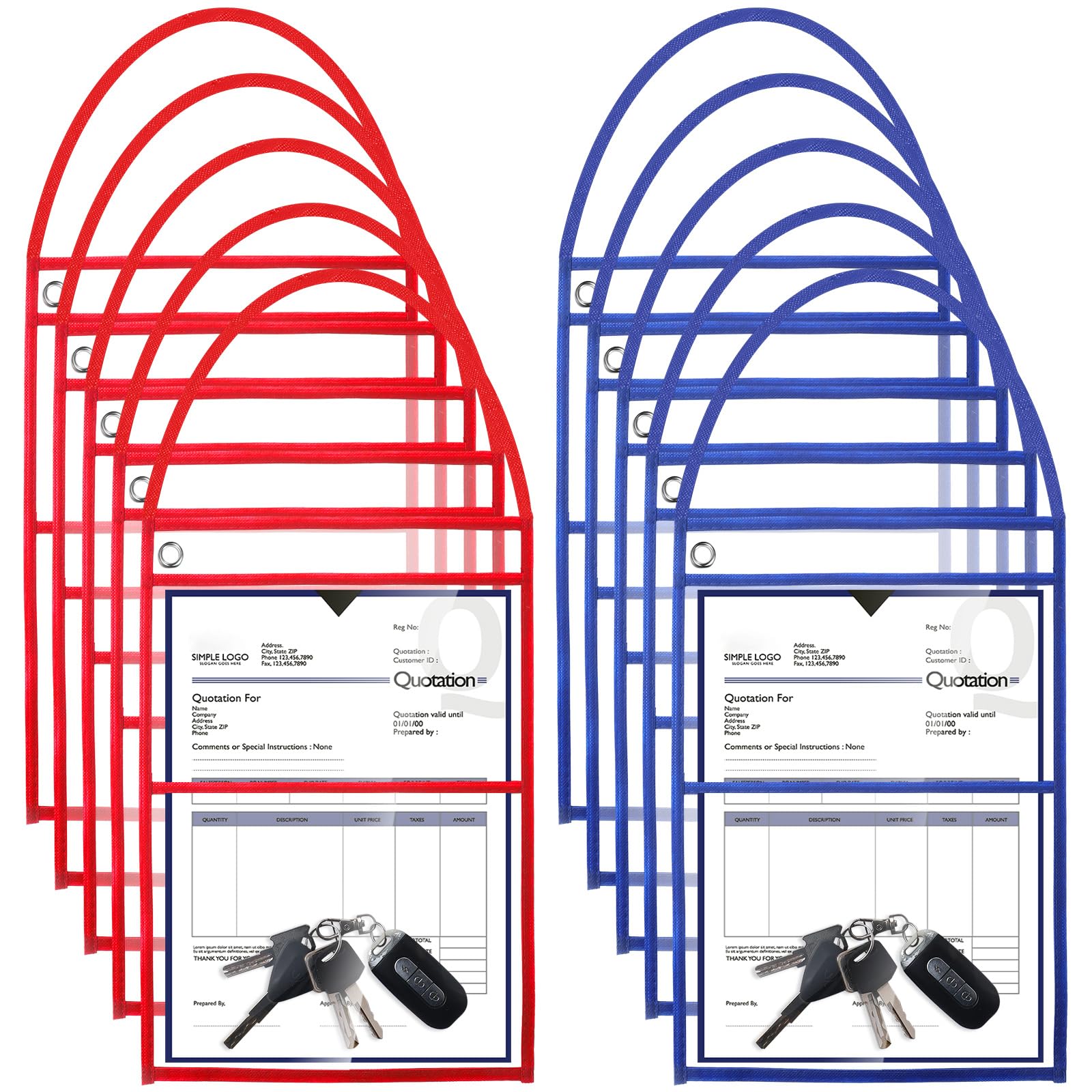 Epakh Paquete de 30 soportes para boletos de tienda de 9 x 12 pulgadas, fundas de plástico para boletos de trabajo, fundas de borrado en seco con correa para colgar, ambos lados transparentes (rojo