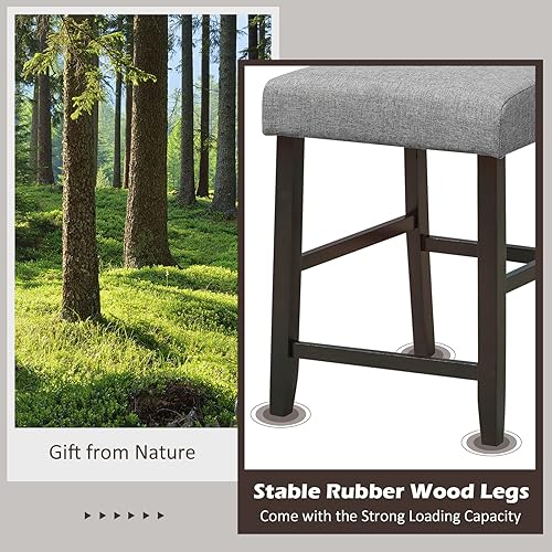 Miniatura 7 de Giantex Juego de 2 taburetes de bar, sillas de comedor de barra de 25 pulgadas de altura de mostrador con patas de madera de goma, reposapiés, carga