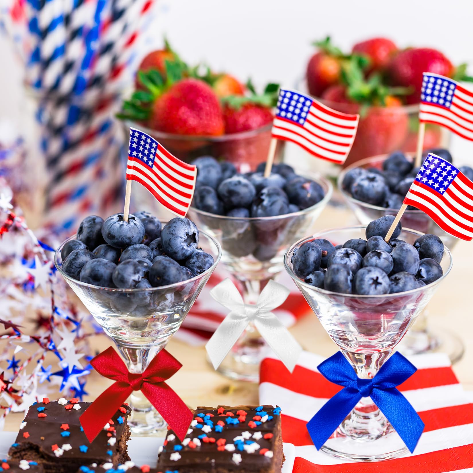 100pcs Patriotic Twist Tie Bows | 4th Of July Red White Blue Gift Wrapping Bows