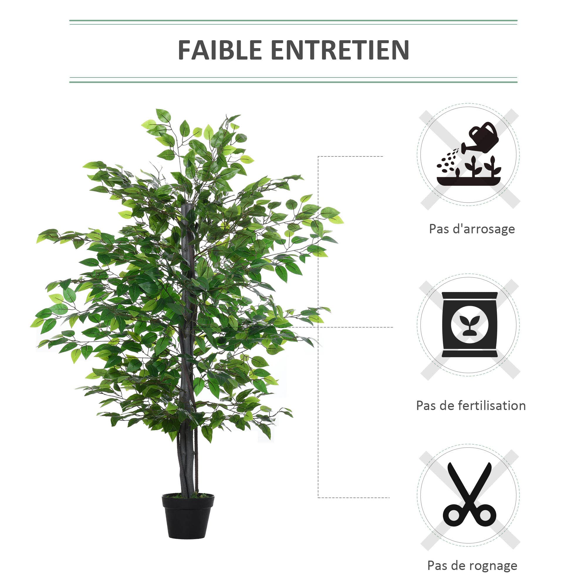 Outsunny Arbre Artificiel Plante Artificielle ficus H.1,45 m Tronc Branches Liane Lichen Feuilles Grand réalisme Pot Inclus