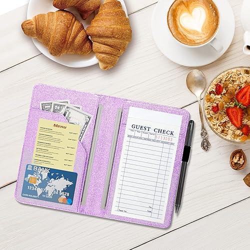 Miniatura 50 de ACdream - Libretas de servicio para camarero, cuaderno de recibos de comensales, bonito organizador de piel, cartera para dinero, para presentar AB