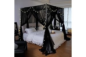 Canopy Bed Curtains Queen - Black Bed Curtains for Girls, Princess Bed Canopy Mosquito Net