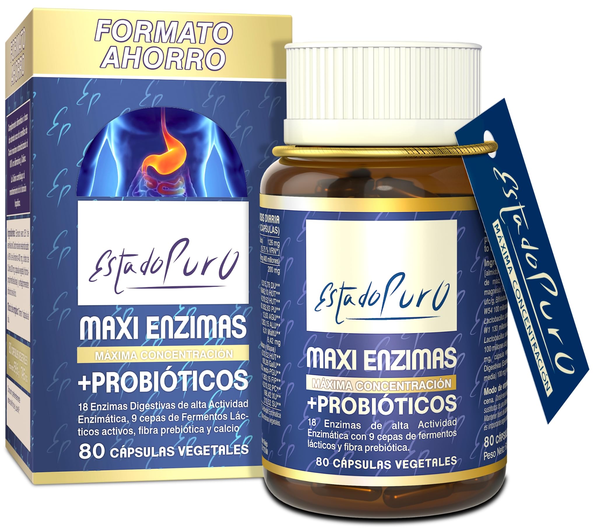 Enzimas Digestivas Estado Puro | 18 Enzimas Digestivas con Probióticos + Prebióticos | Mejora la digestión y la Absorción de Nutrientes | Sin Gluten | 80 Cápsulas Vegetales | TONGIL