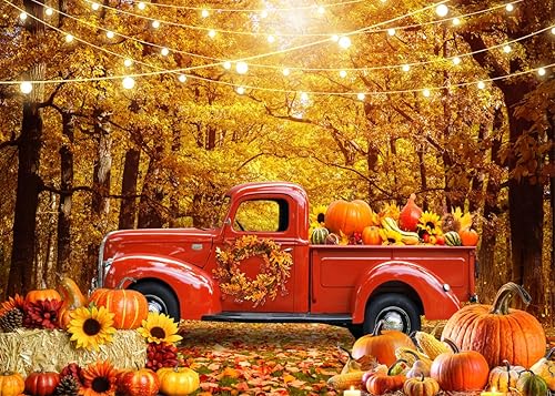 LYCGS Fondo de fotografía de otoño de 7 x 5 pies, telón de fondo para fiesta de Acción de Gracias, bosque de otoño, hoja de arce, girasol, calabaza,