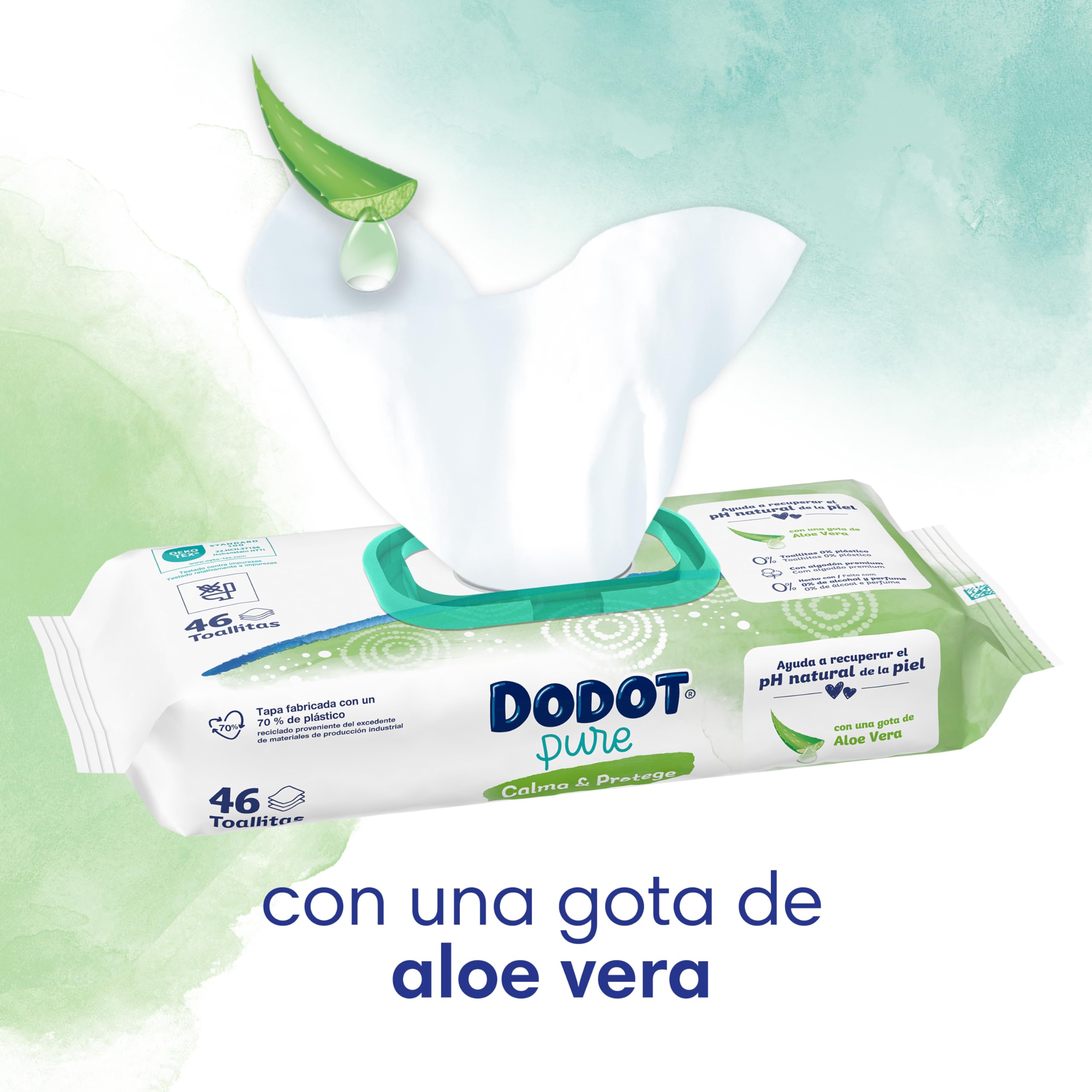 Dodot Salviette Pure Calma & Protegge Per Neonati 24 Confezioni Da 46 Pezzi = 46 Salviette, Aiuta a ripristinare il pH naturale della pelle, una goccia di Aloe Vera