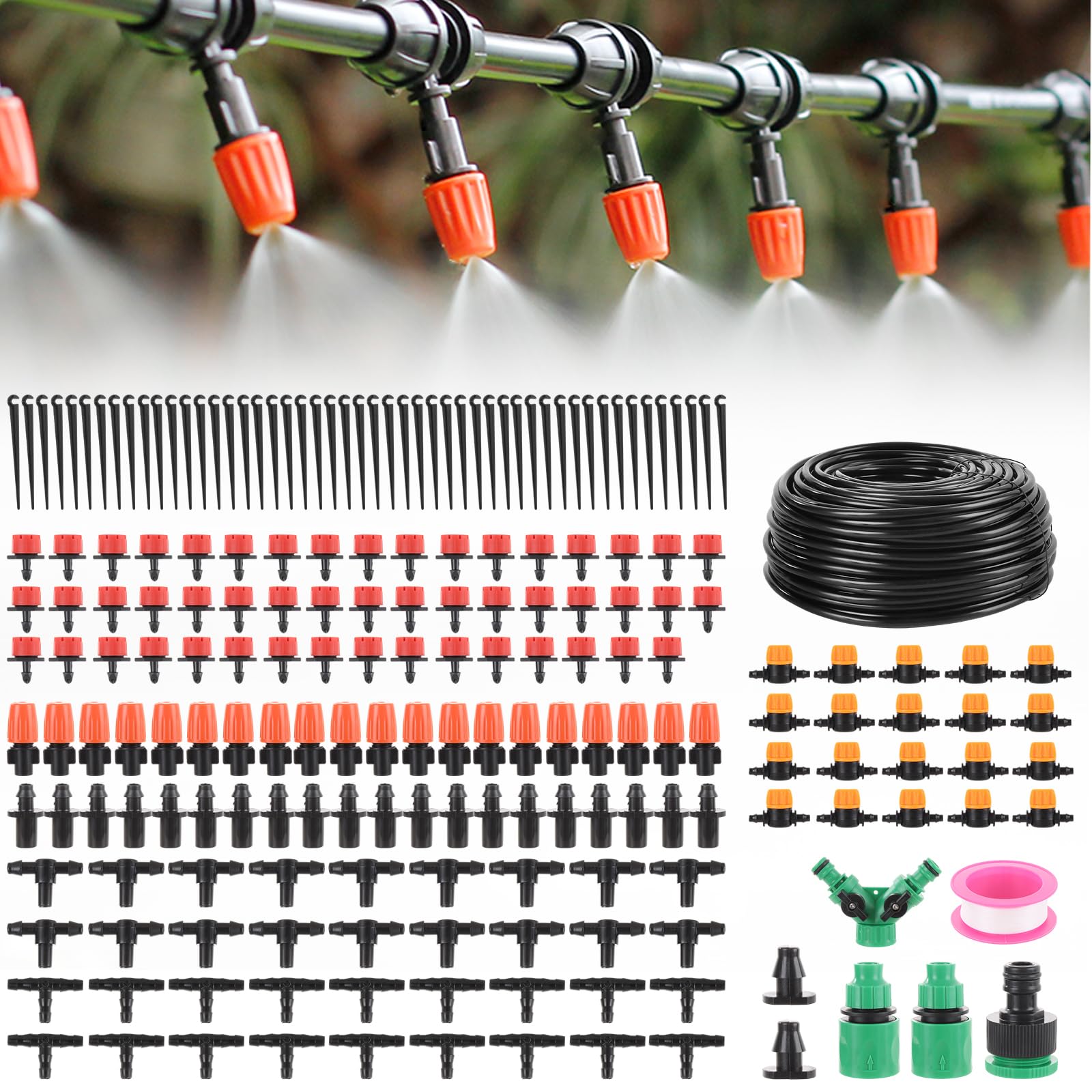 APACALI Kit sistema di irrigazione da 50 m, kit di sistema di irrigazione a goccia da 243 pezzi, con tubi di irrigazione e accessori, sistema di irrigazione da giardino per serre, cortile, prato