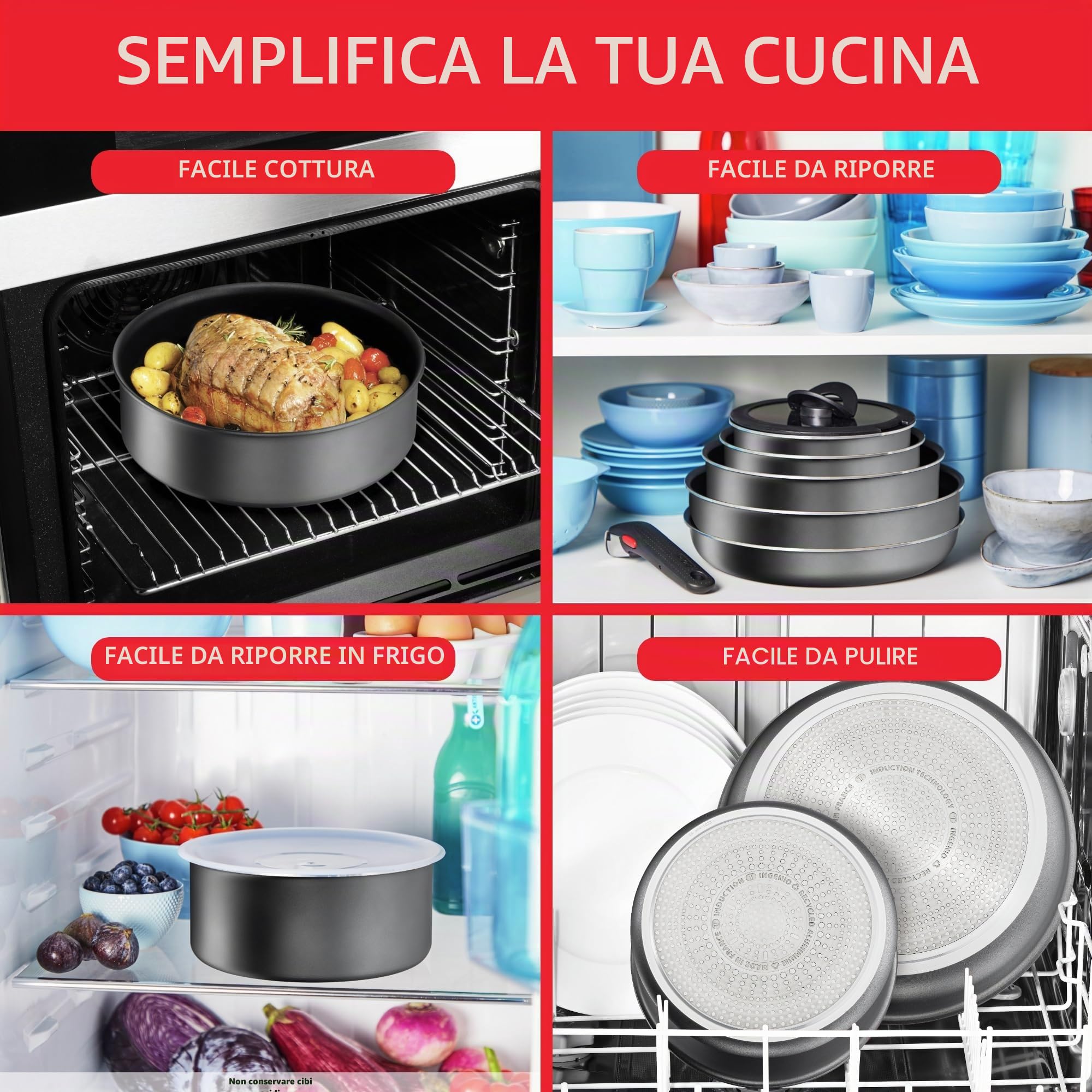 Tefal Ingenio - Pentole da 20 p, a induzione, Rivestimento Antiaderente Resistente, impilabile, Lavabile in lavastoviglie, Made in Francia, Daily Chef On L7619402