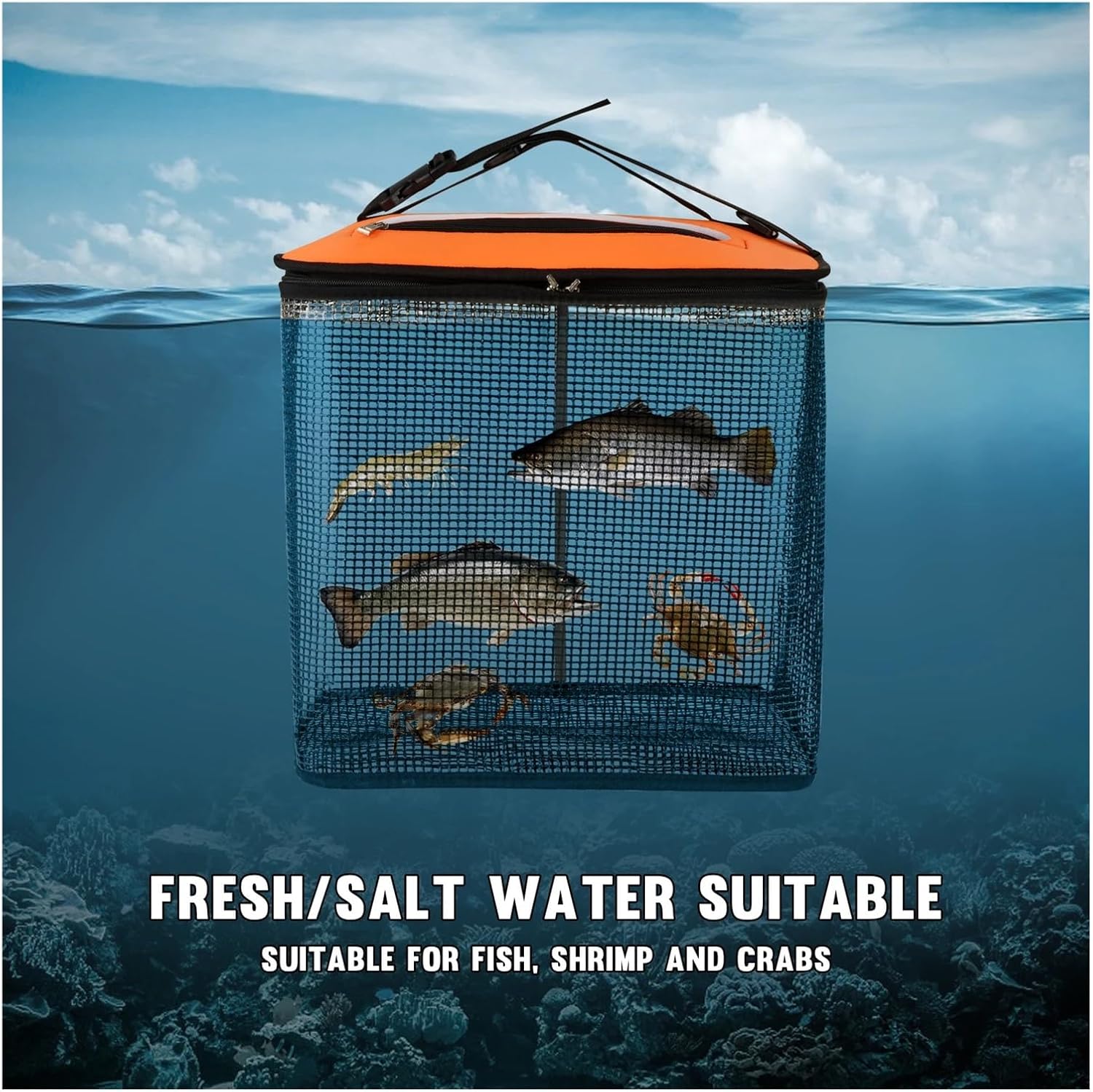 Compatible for Foldable Fishing Net Orange Foam Floating Basket Landing Mesh Hanging Adhesive Fish Cage Protector
