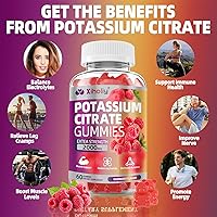 Vista 2 de Gomitas de citrato de potasio de 2000 mg, gomitas de electrolitos de alta potencia, suplemento de potasio con glicinato de magnesio, zinc, vitamina