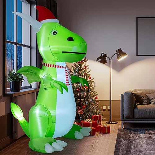 Dinosaurio verde inflable de Navidad, 8 pies de alto, decoración de patio, luces LED integradas