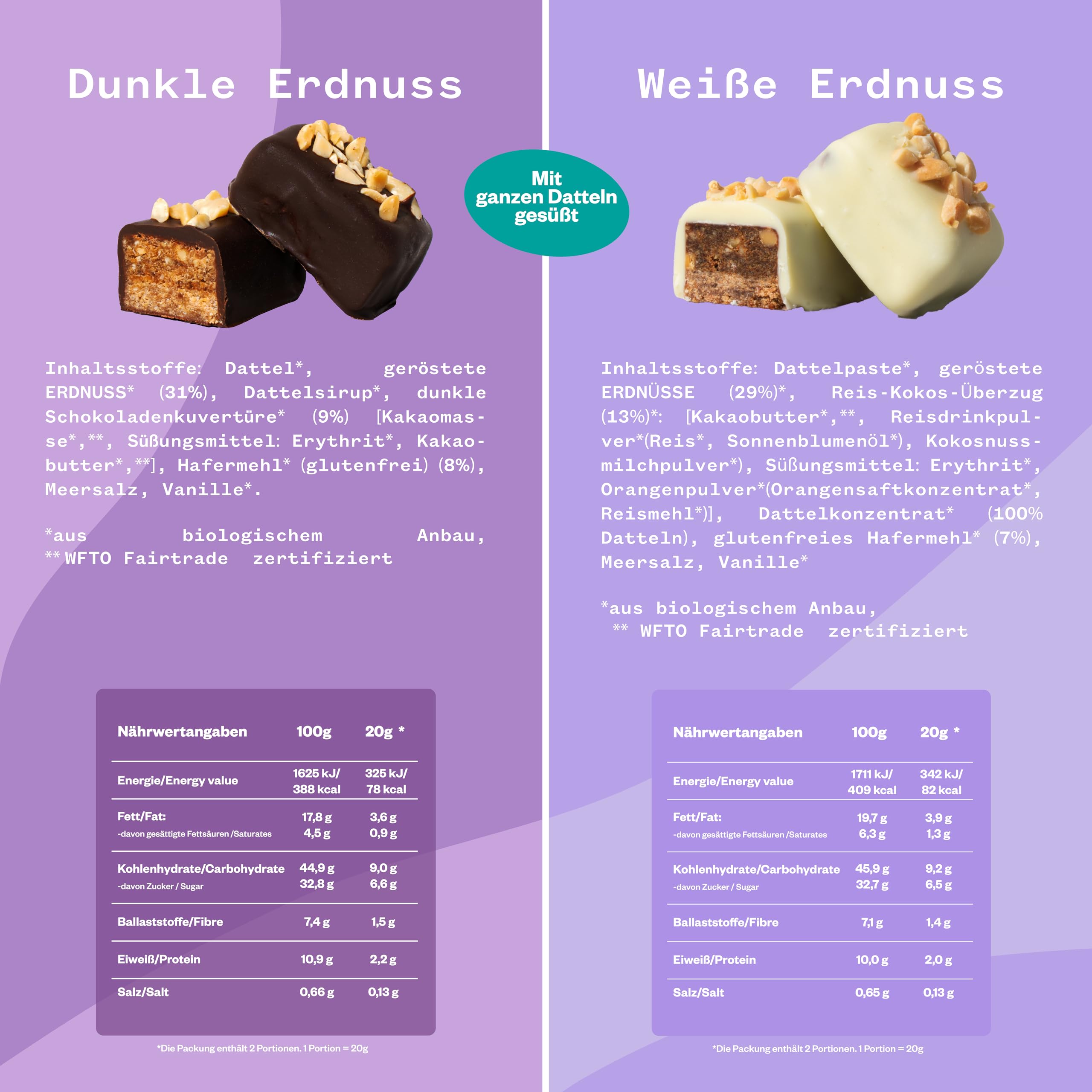 treatfuls "Genussbox 7 Sorten" - 14 Schokoriegel - natürlich darmfreundlich - vegan - ohne Soja & Gluten - mit Datteln gesüßt