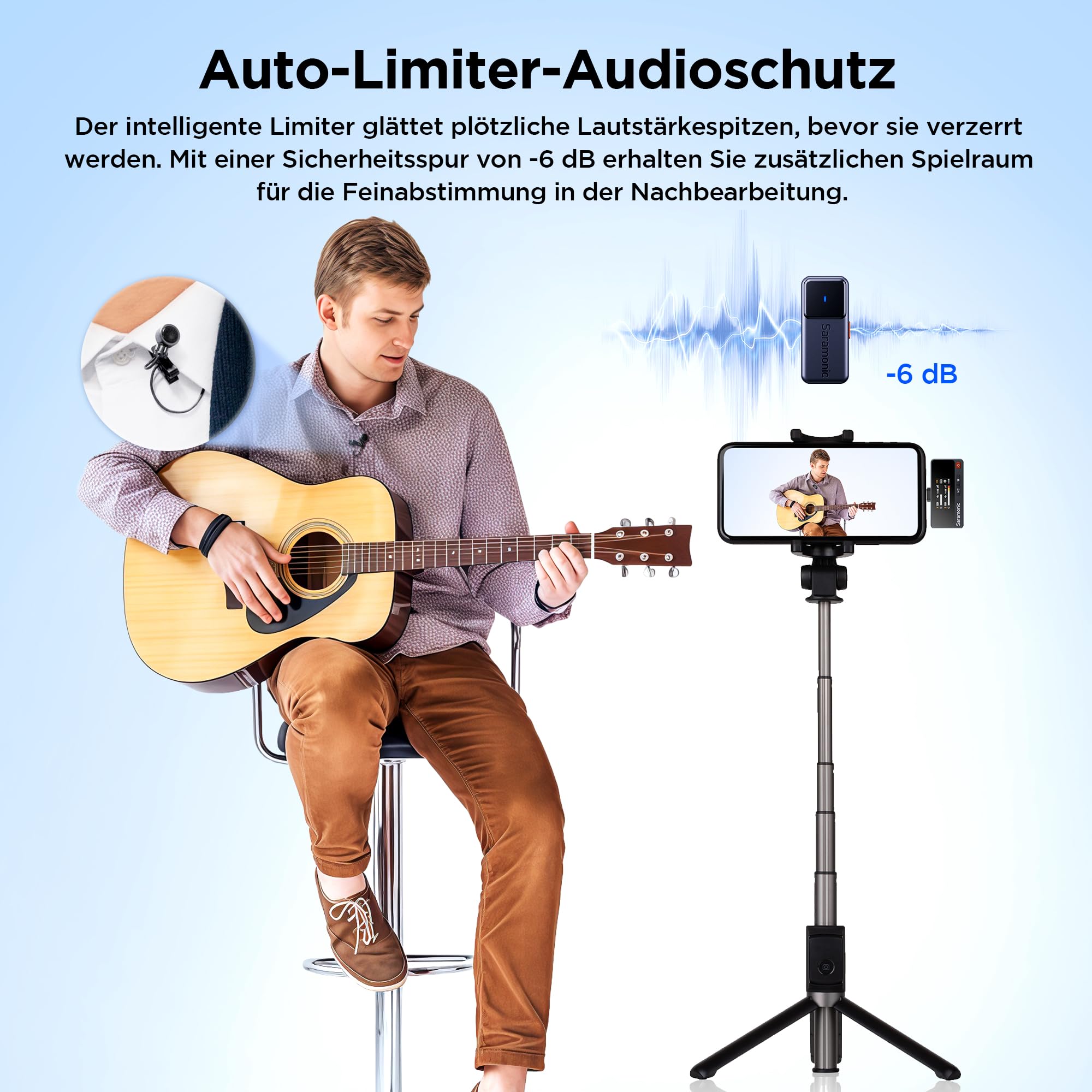 Saramonic Air Wireless Lavalier Mikrofon – Tragbare Ladecase, Ø9,7 mm Mini-Ansteckmikrofon mit 48 kHz/24 Bit, 90 dB SNR für iPhone 15/16 Serie, für Vlog, TikTok