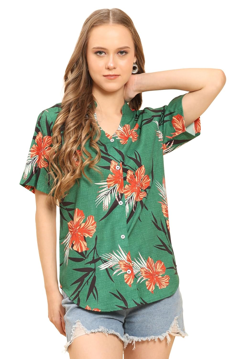 ENCIGER Womens Casual Shirt Soft Beach Shirts Floral Tropic Print V Neck T-Shirt Short Sleeve Button Up Tops