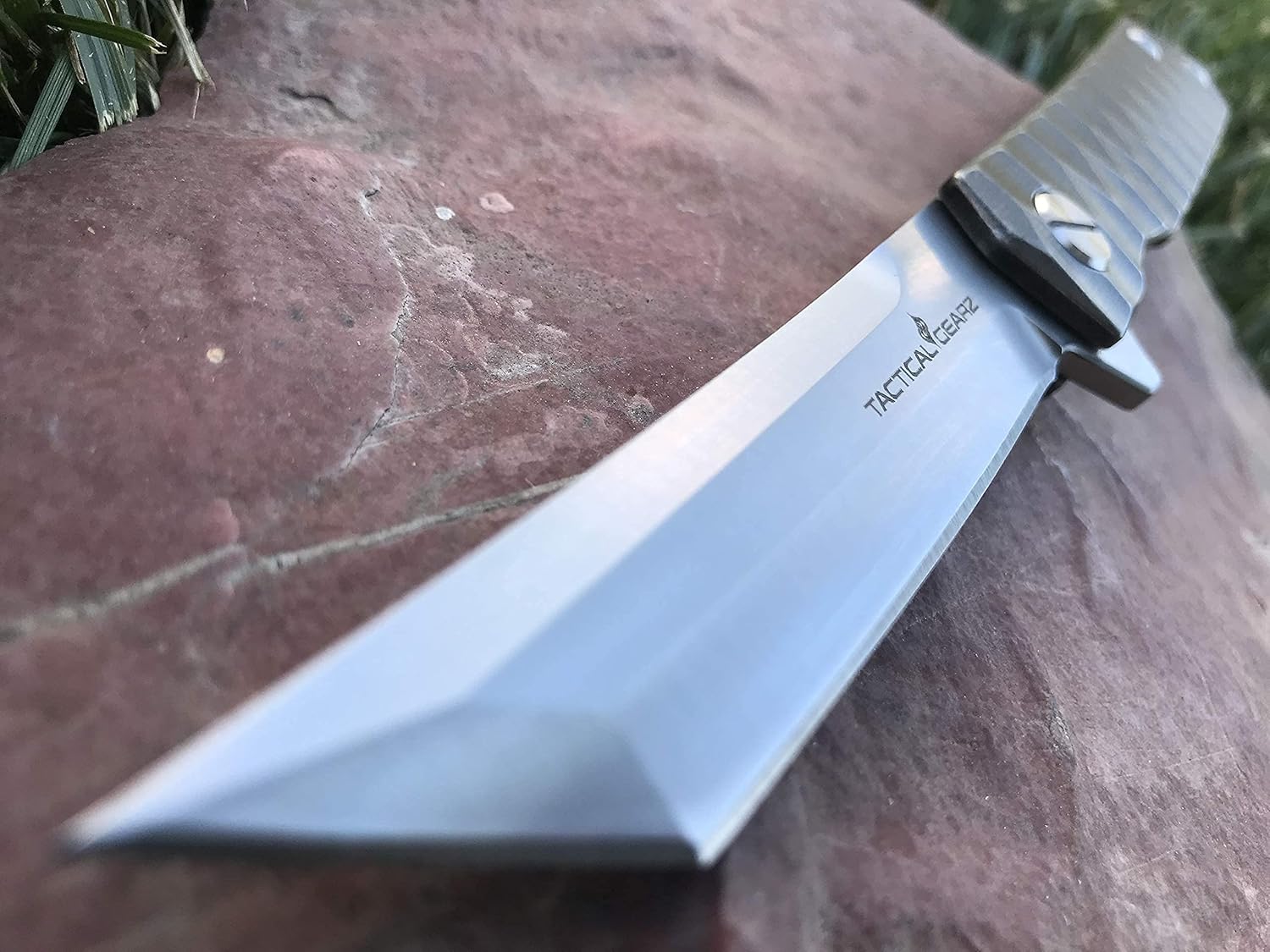 TACTICAL GEARZ Titanium Pocket Folding Knife for EDC, Solid Tc4 Titanium Handle, CPM-D2 Steel Tanto Blade, Includes Sheath (Saint DT)